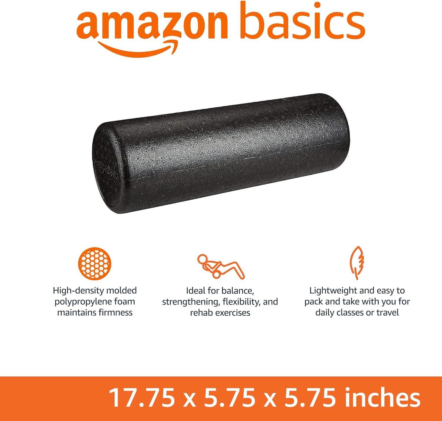 Amazon Basics Foam Roller 18" — High-density foam roller in Black