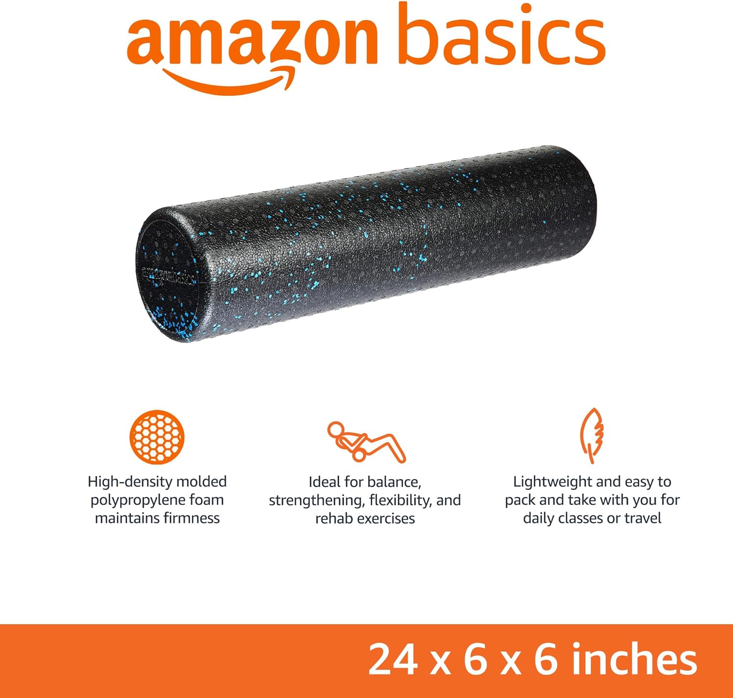 Amazon Basics Foam Roller 24" — High-density foam roller in Blue Speckled
