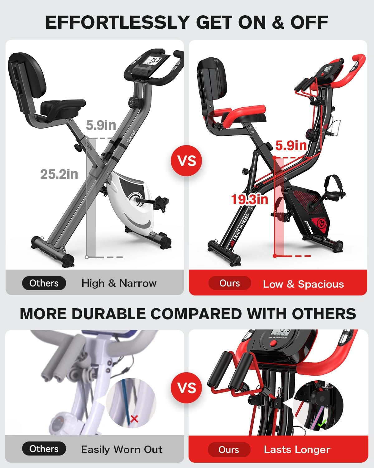 pooboo Folding Exercise Bike — 4-in-1 folding design supports upright high-intensity riding and
