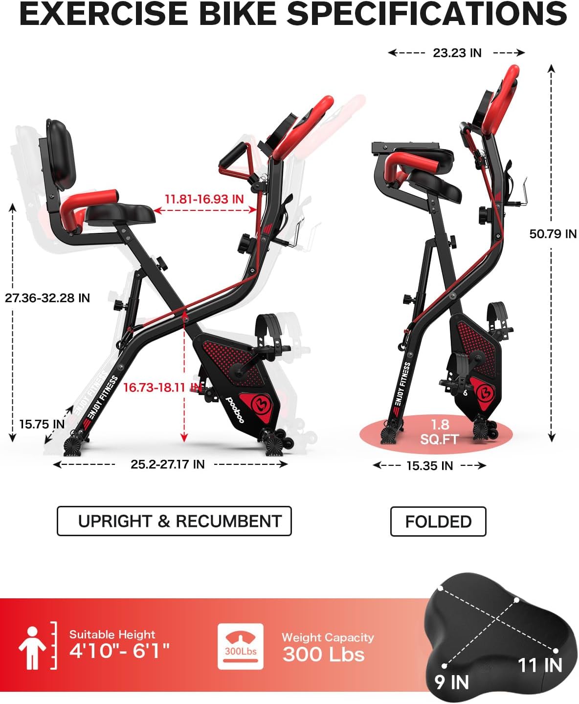 pooboo Folding Exercise Bike — Stable & Suitable for Different Heights