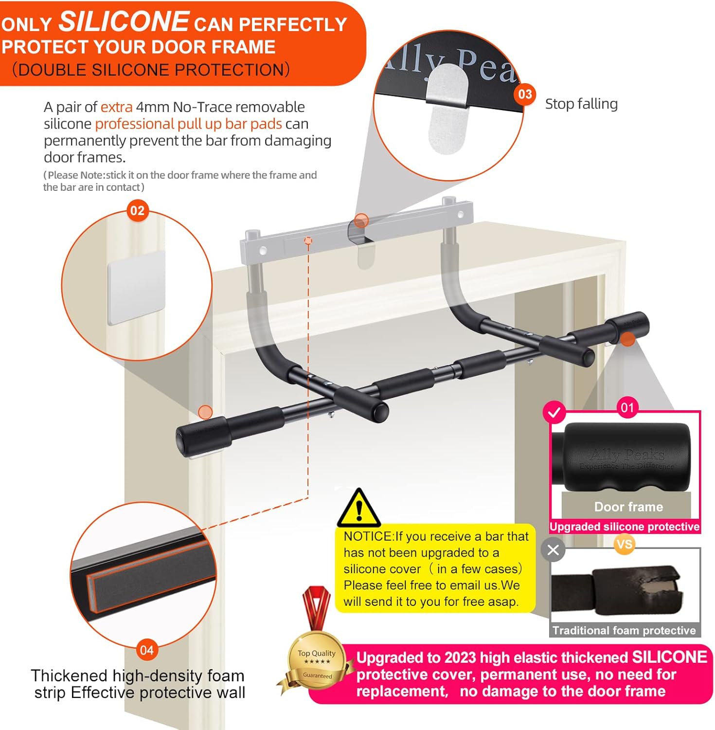 Ally Peaks Pull-Up Bar II — Includes 2 resistance bands (30 lb and 25