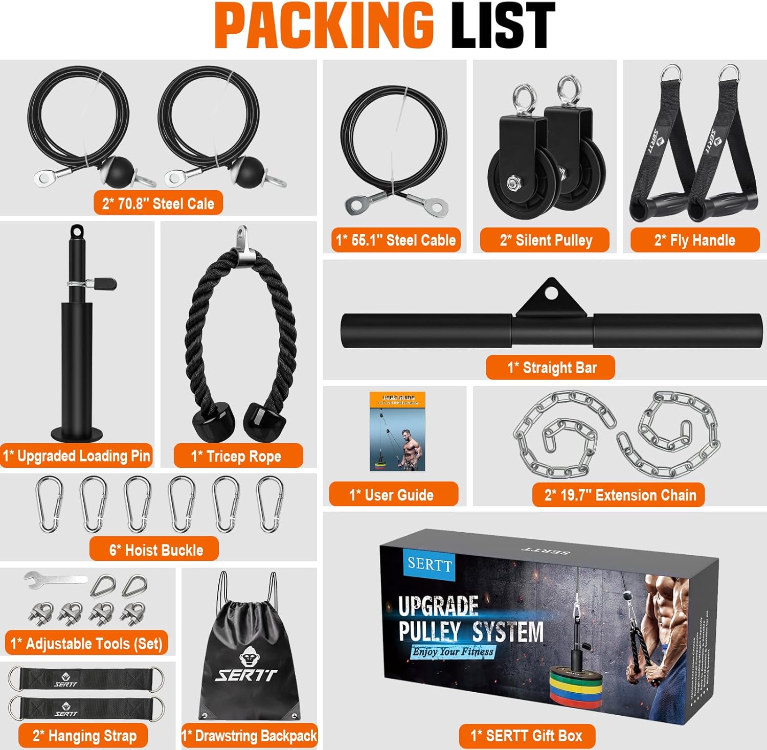 SERTT Cable Pulley System — Upgraded Value Kit and More Exercises Choice