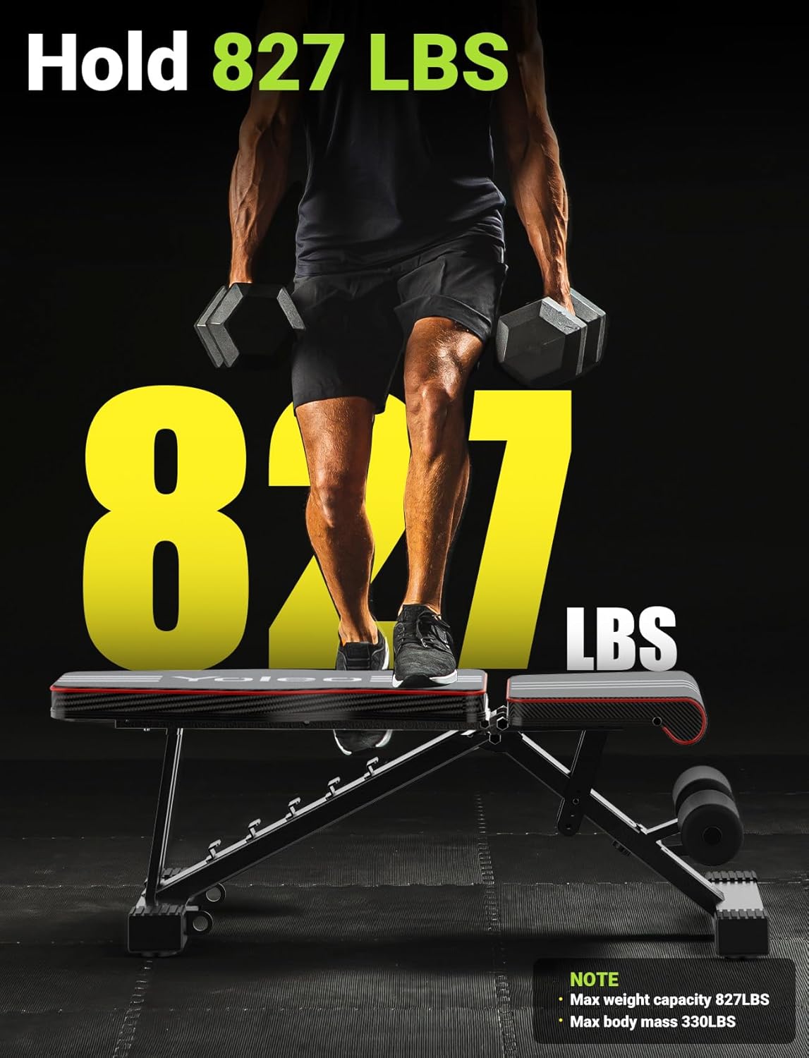 YOLEO Adjustable Weight Bench — ASTM-Certified 827LBS Capacity, Max User Weight 330LBS