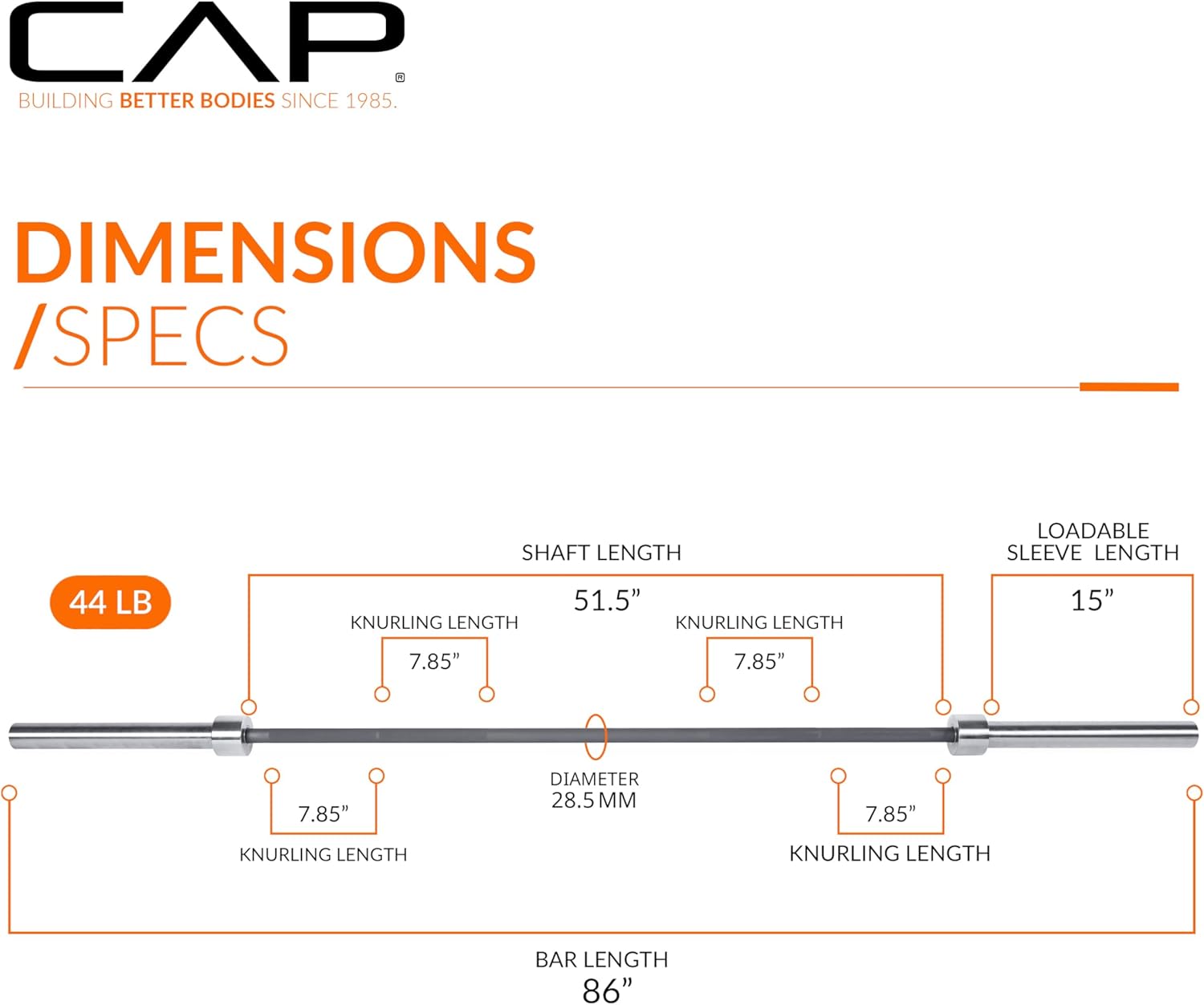 CAP Barbell 7ft Olympic Pro Series — The sleeves are designed with snap clips and